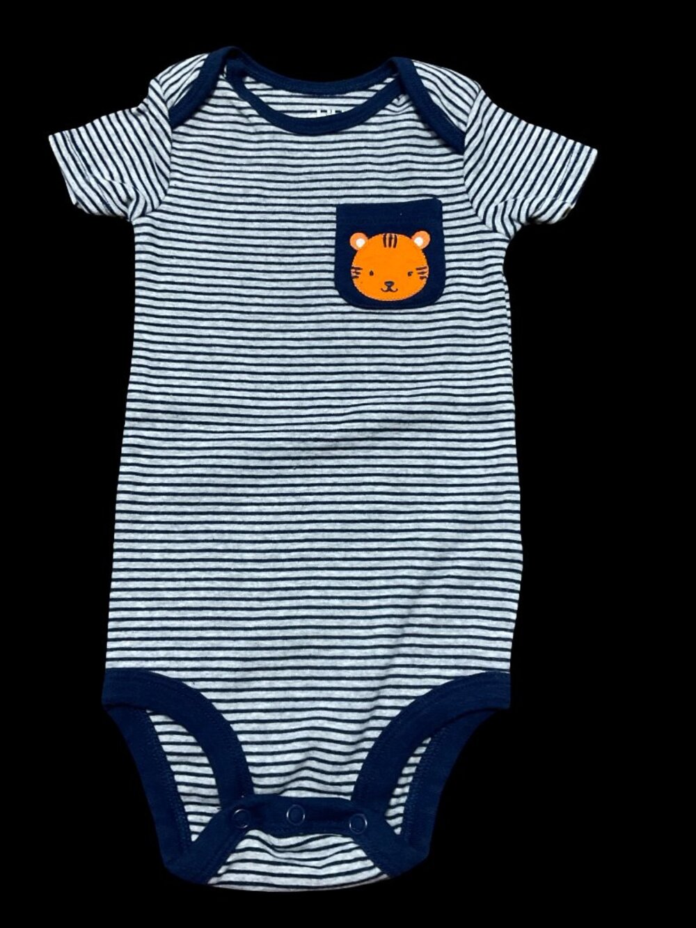 🌻10/$25 - Grey/Navy Striped Onesie w/ Tiger Pocket Detail